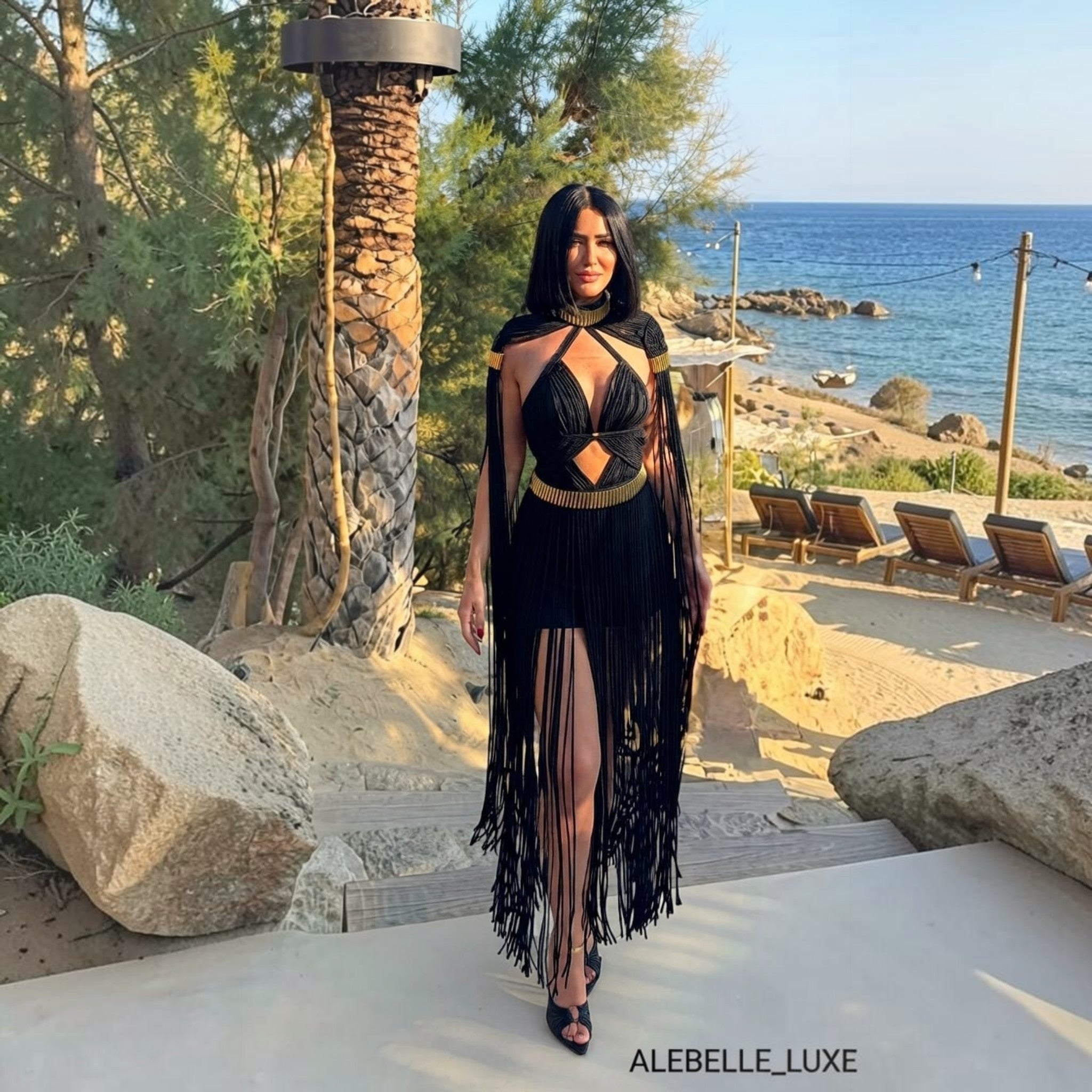 Greek goddess Boho chic long fringe dress Exclusive Design Dress La Forza