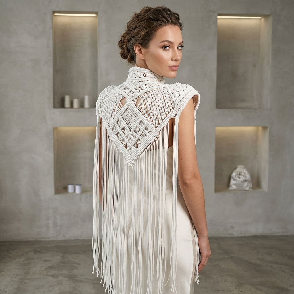 Macrame Festival Cape Vest, Boho Burning Man Cape, Handmade Statement Cape, Made to Order Custom