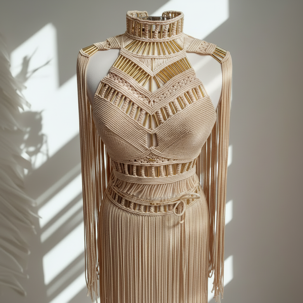 Luxury Handmade Macramé Royalty Dress - Festival & Special Events Boho Gown