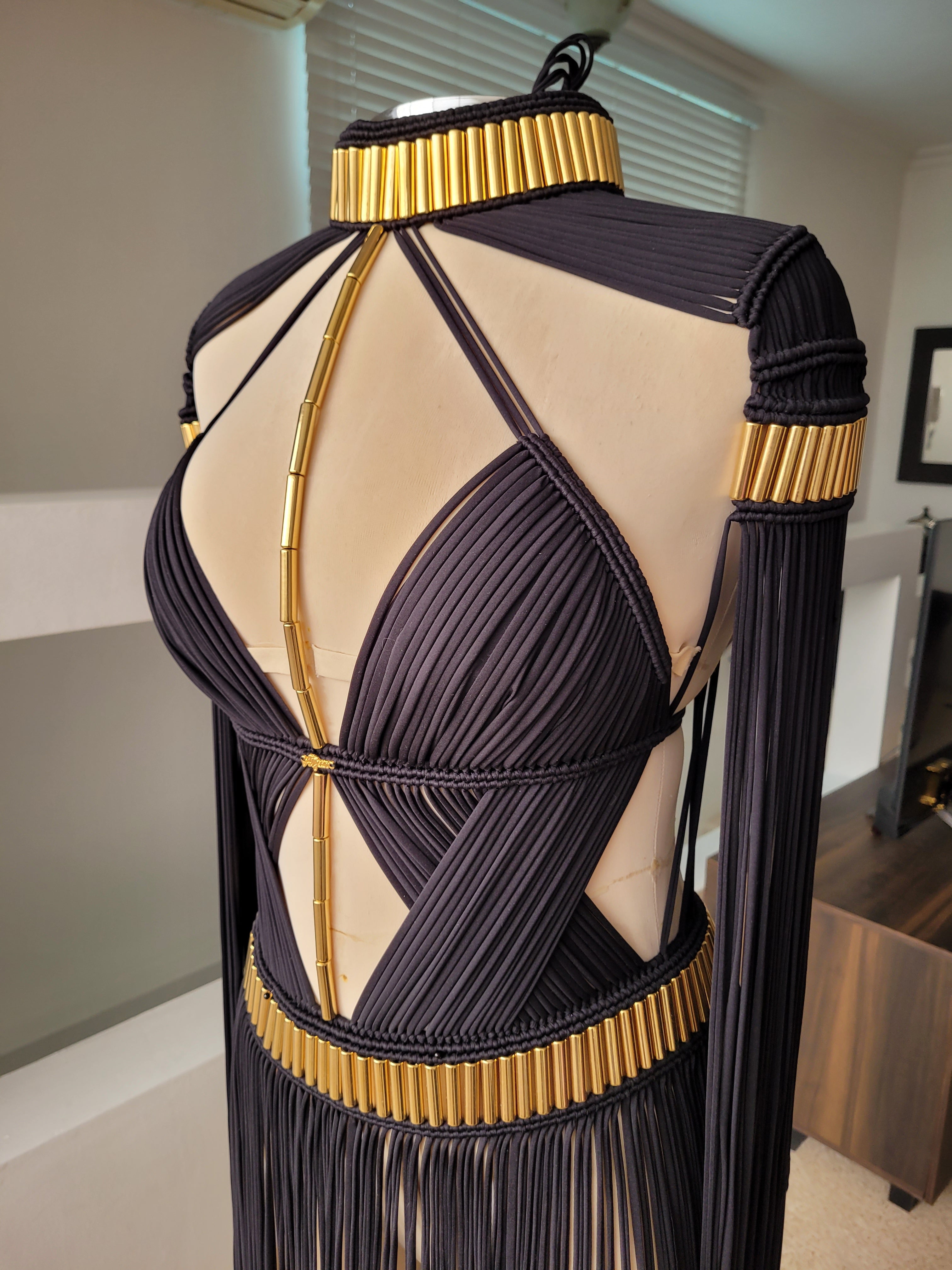 Macramé Greek Goddess Dress - Luxury Fringe Festival Gown