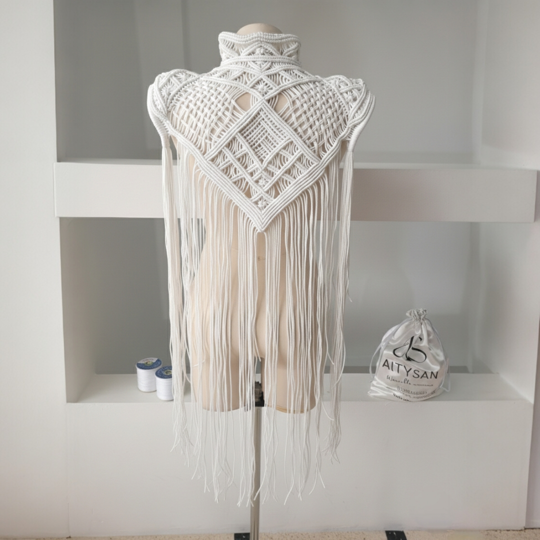 Macrame Festival Cape Vest, Boho Burning Man Cape, Handmade Statement Cape, Made to Order Custom