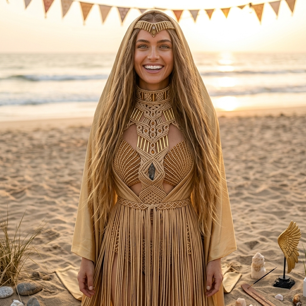 Hooded Macramé Cloak Sahara