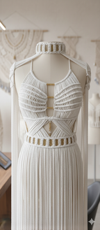 White Macramé Halter Dress - Boho Wedding & Resort Gown