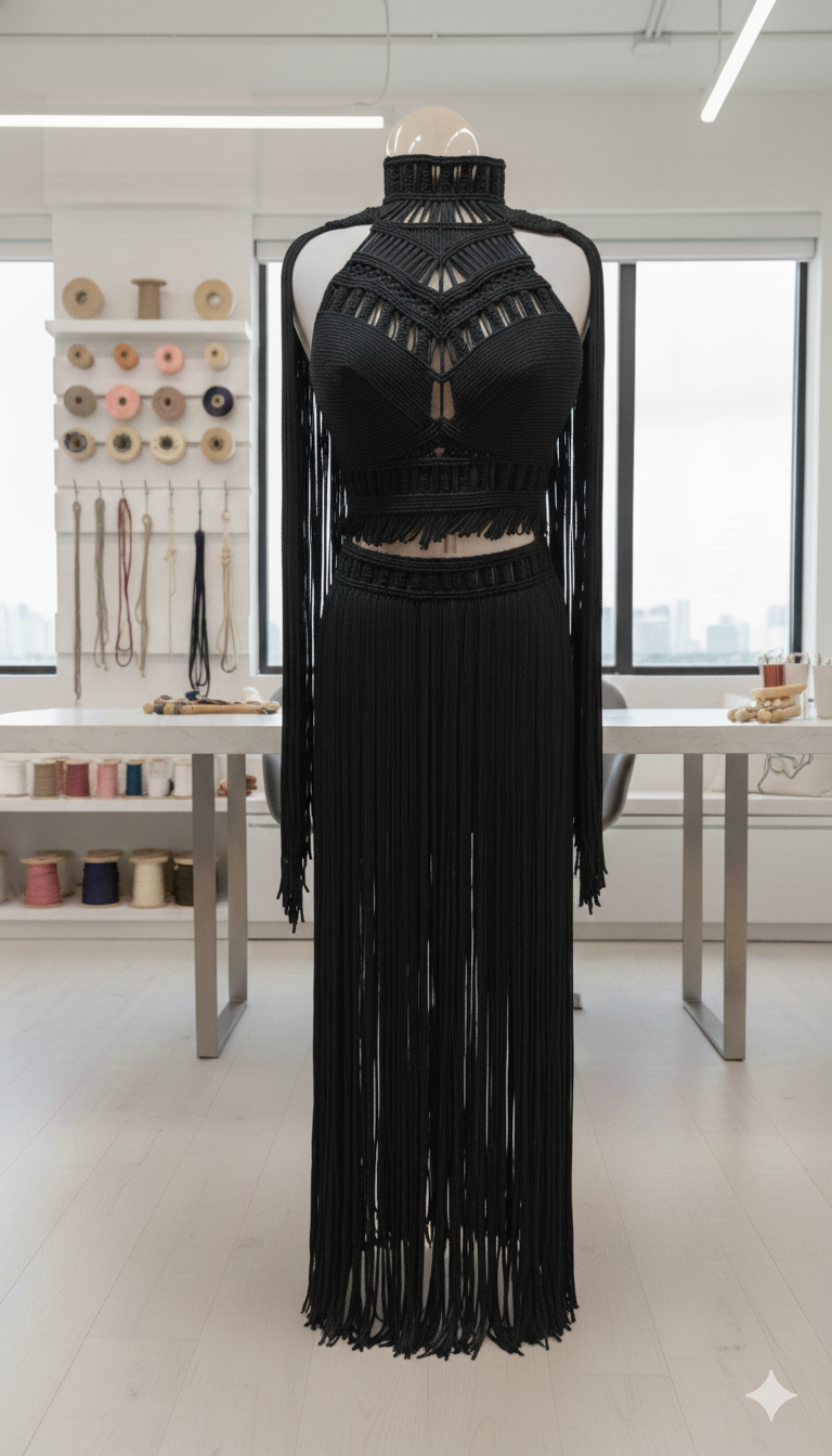 Luxury Handmade Macramé Royalty Dress - Festival & Special Events Boho Gown