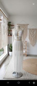 White Macramé Halter Dress - Boho Wedding & Resort Gown