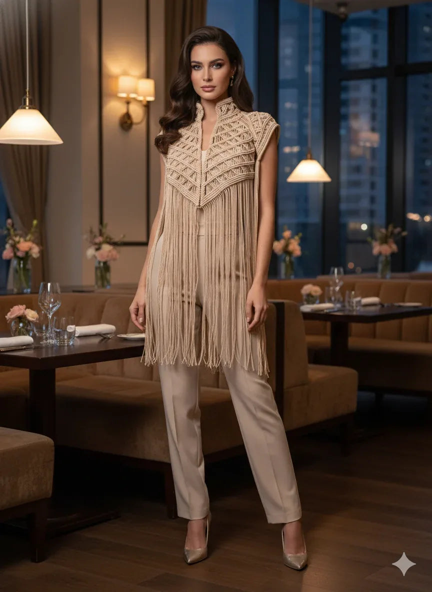 Boho Cape, Festival Outfit, Burningman Outfit, Macrame Vest. concert outfit ideas - ALTYSAN