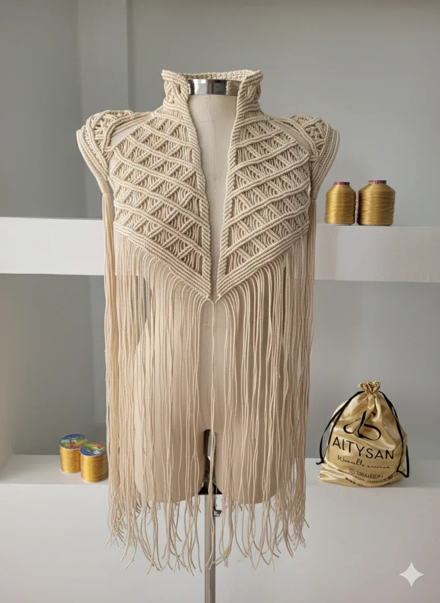 Boho Cape, Festival Outfit, Burningman Outfit, Macrame Vest. concert outfit ideas - ALTYSAN