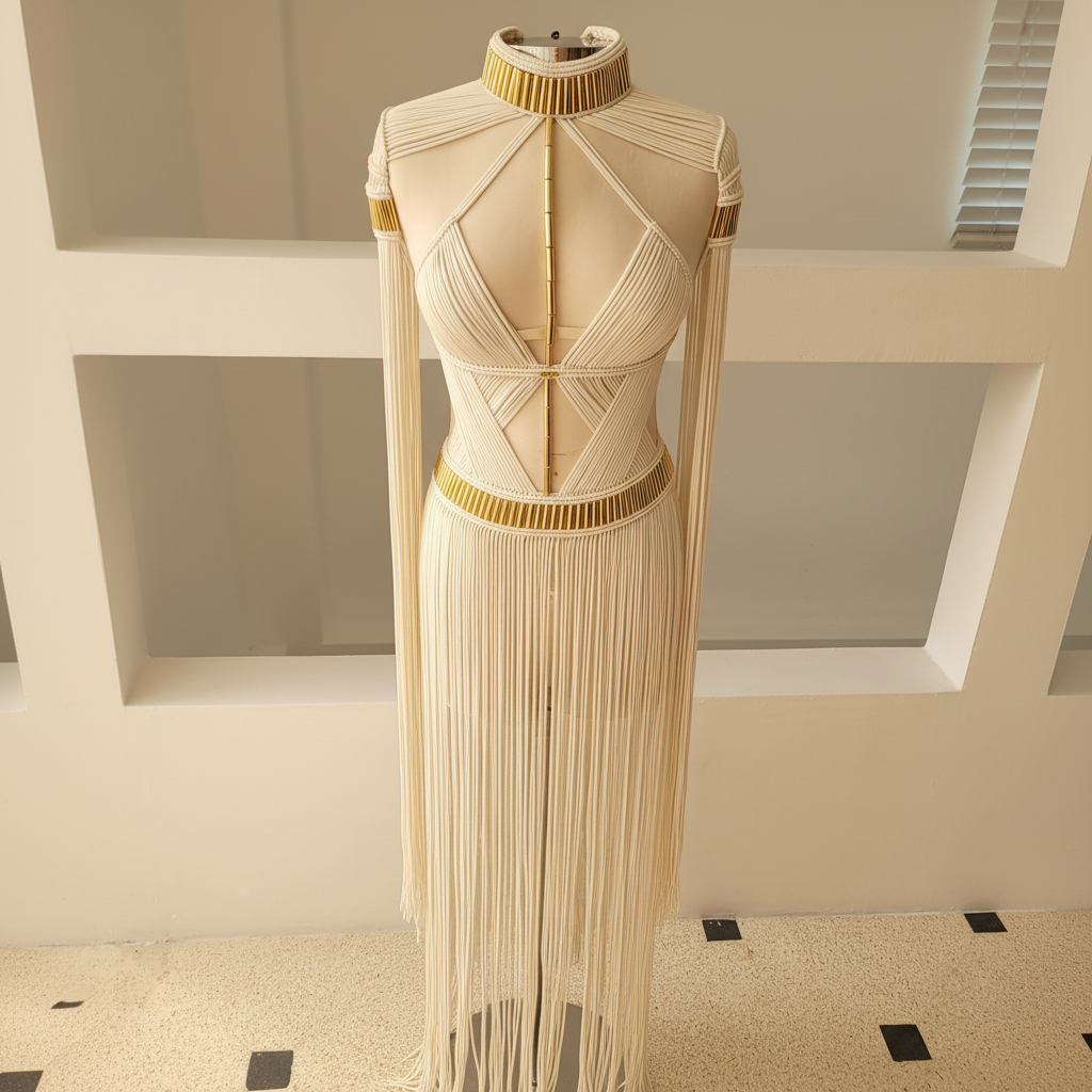 Macramé Greek Goddess Dress - Luxury Fringe Festival Gown