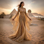Gala-bride-photoshoot long dress macramé made with organza vel-Lumina Draconis