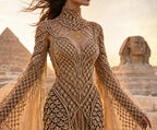 Gala-bride-photoshoot long dress macramé made with organza vel-Lumina Draconis