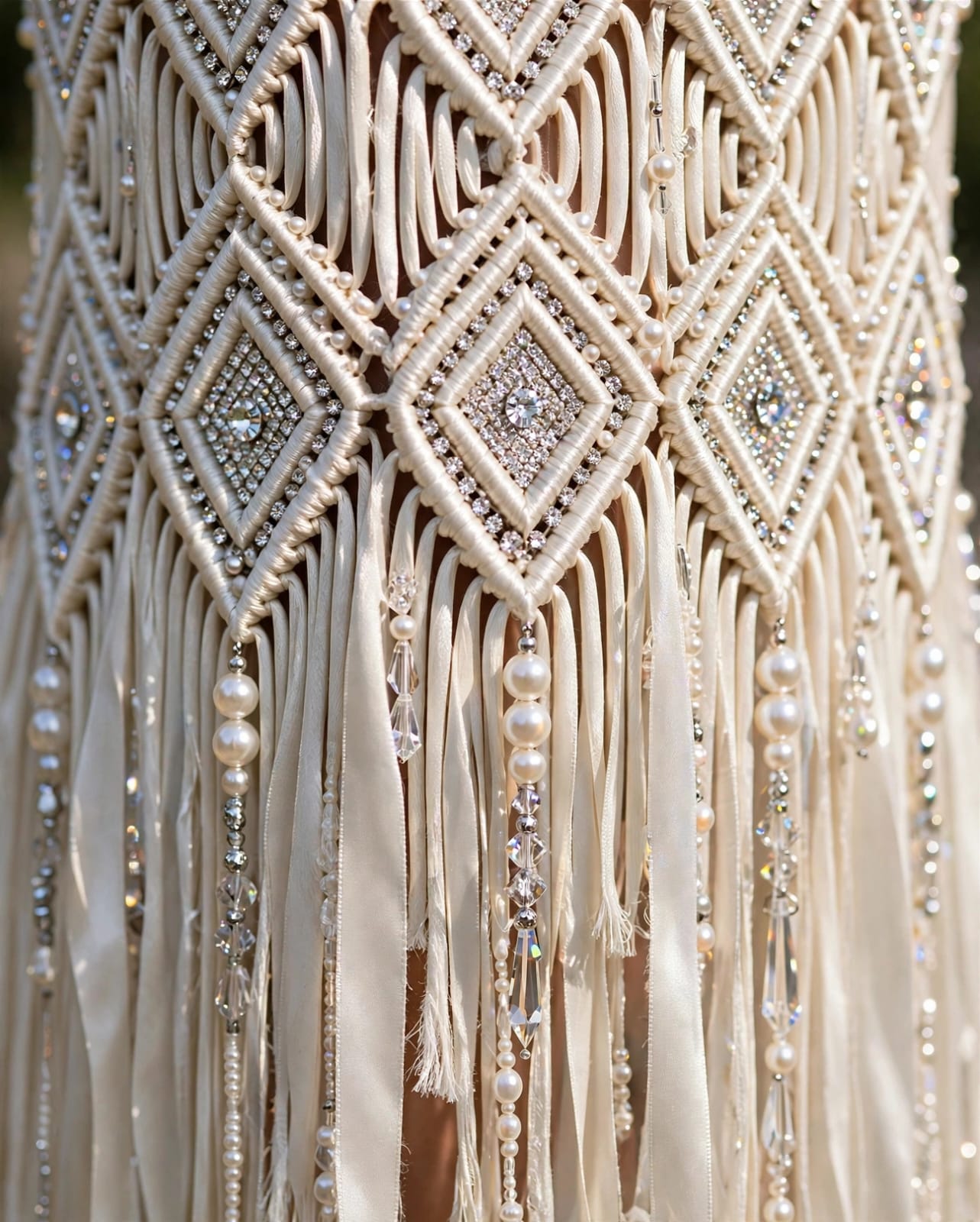 CELESTIAL AURORA - Luxury Handmade Macramé Wedding Dress | Boho Chic Couture Bridal Gown with Pearls and Crystals | 480-Hour Wearable Art