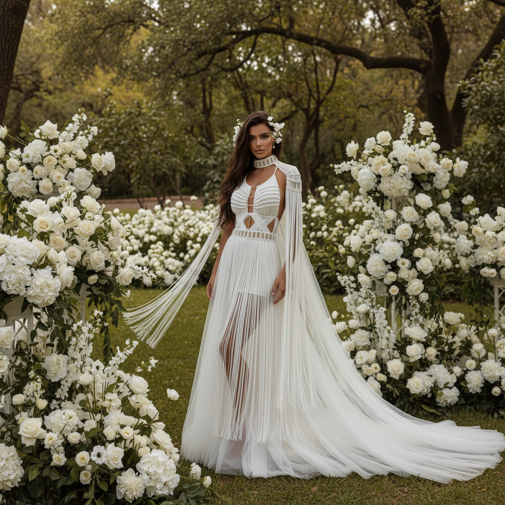 White Macramé Halter Dress - Boho Wedding & Resort Gown