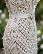 CELESTIAL AURORA - Luxury Handmade Macramé Wedding Dress | Boho Chic Couture Bridal Gown with Pearls and Crystals | 480-Hour Wearable Art