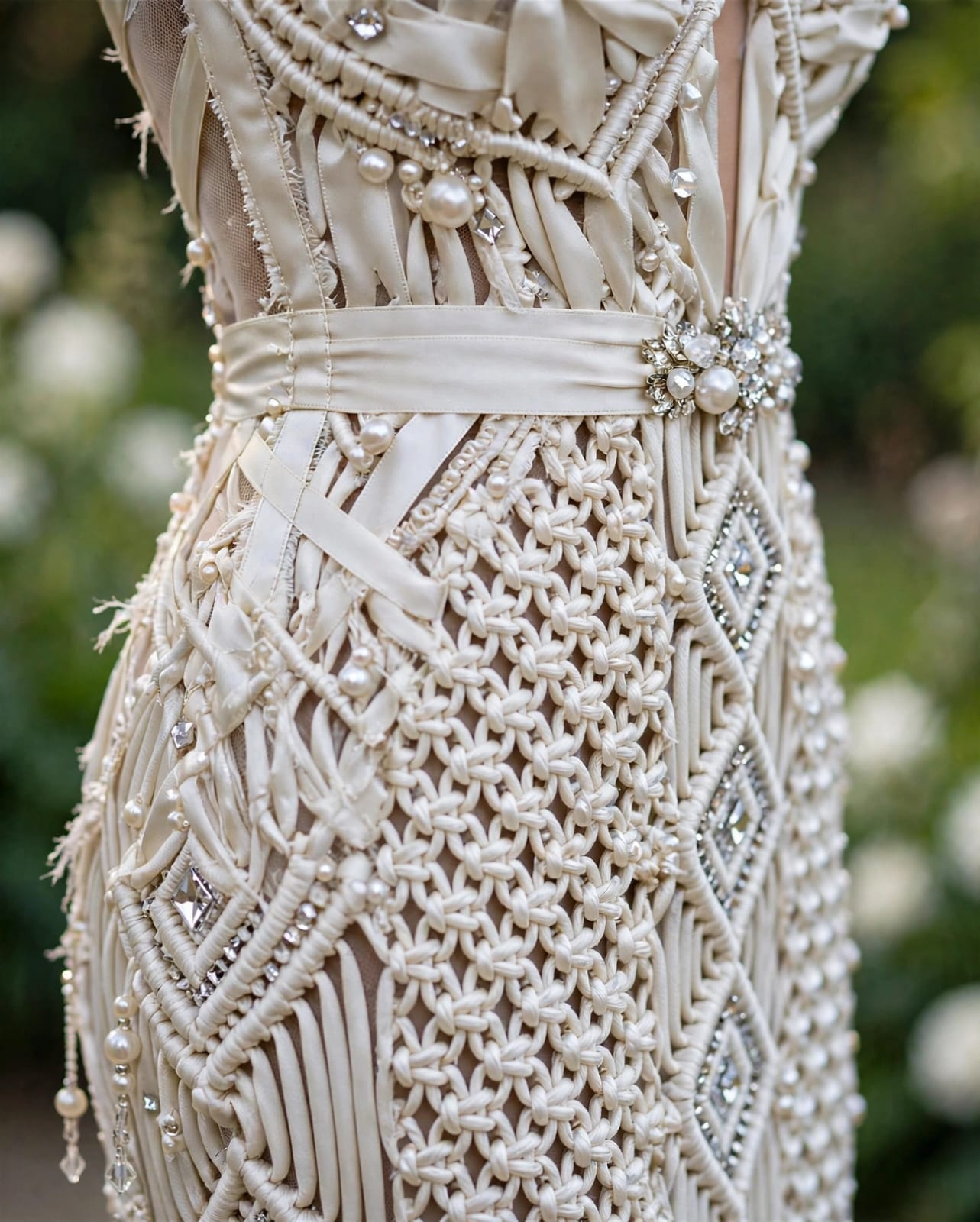 CELESTIAL AURORA - Luxury Handmade Macramé Wedding Dress | Boho Chic Couture Bridal Gown with Pearls and Crystals | 480-Hour Wearable Art