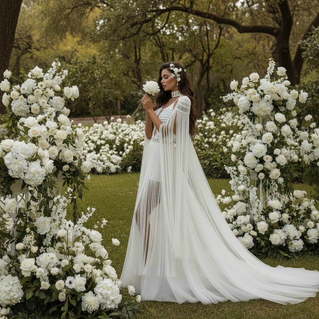 White Macramé Halter Dress - Boho Wedding & Resort Gown