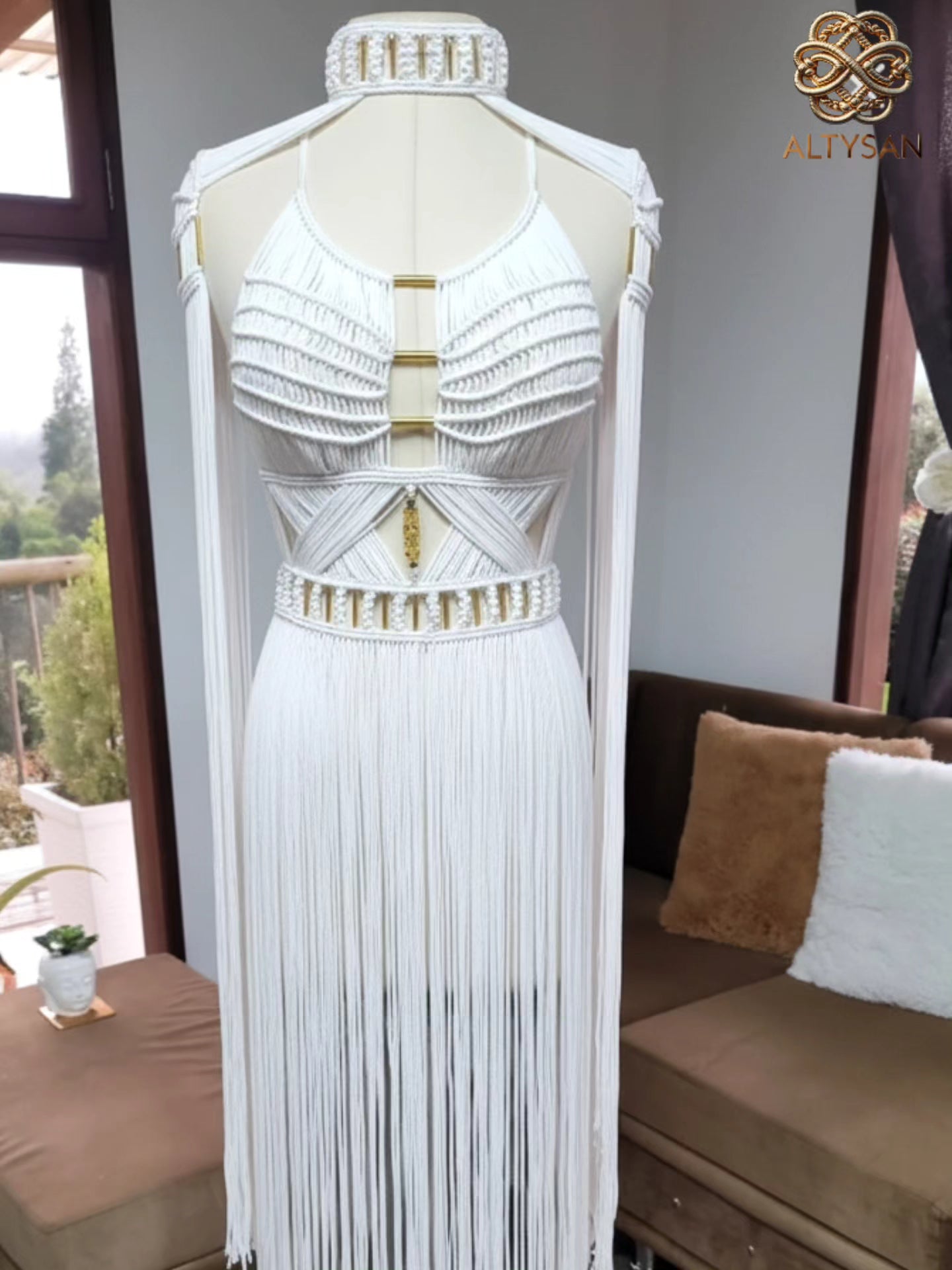 White Macramé Halter Dress - Boho Wedding & Resort Gown