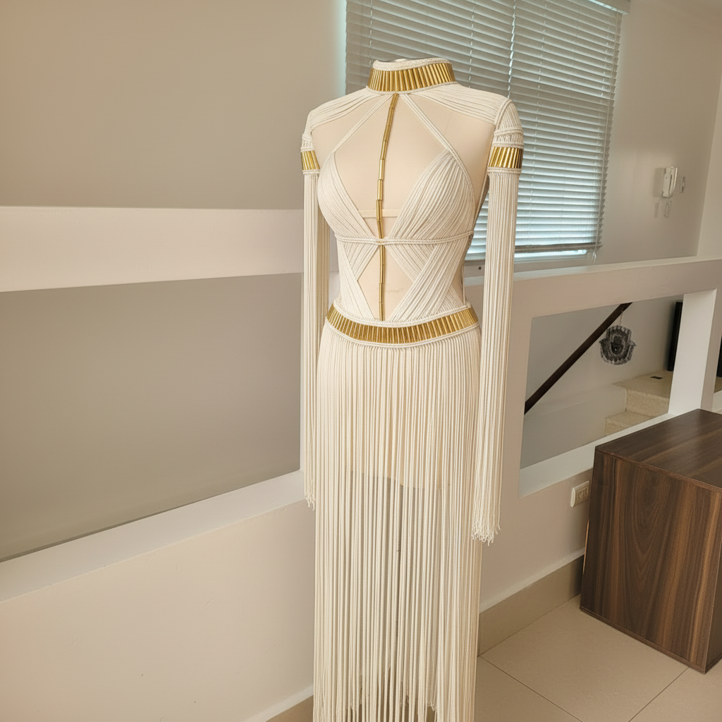 Macramé Greek Goddess Dress - Luxury Fringe Festival Gown